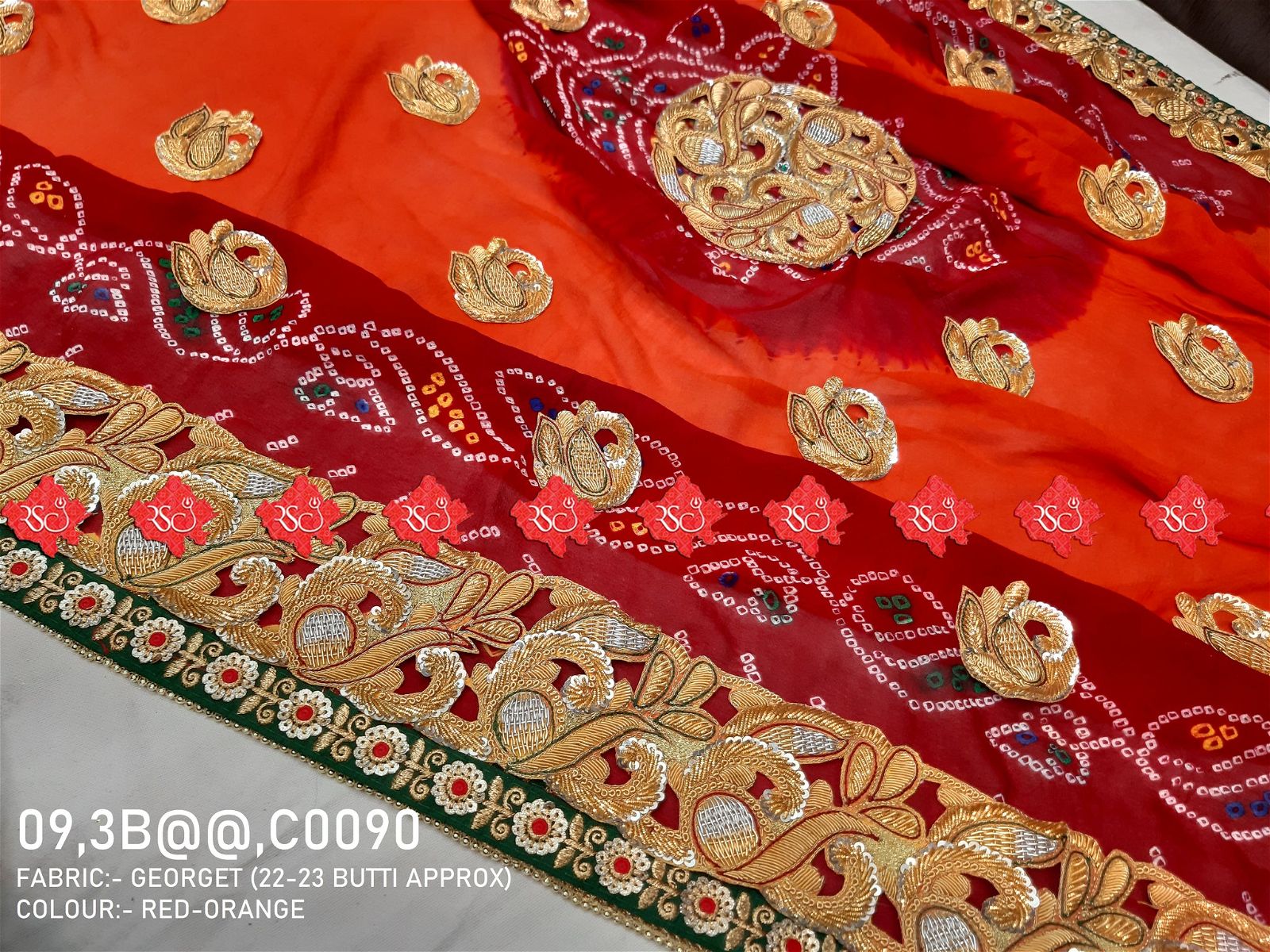 Ranisatiya Marwadi Bandhej Pure Georget/Pure Ojaria with Bell Butti Open Odhna. - ranisatiyacreation