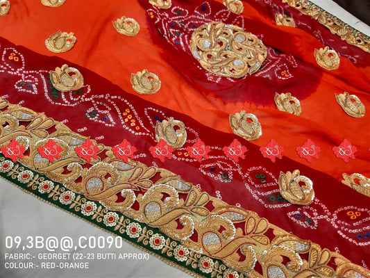 Ranisatiya Marwadi Bandhej Pure Georget/Pure Ojaria with Bell Butti Open Odhna. - ranisatiyacreation