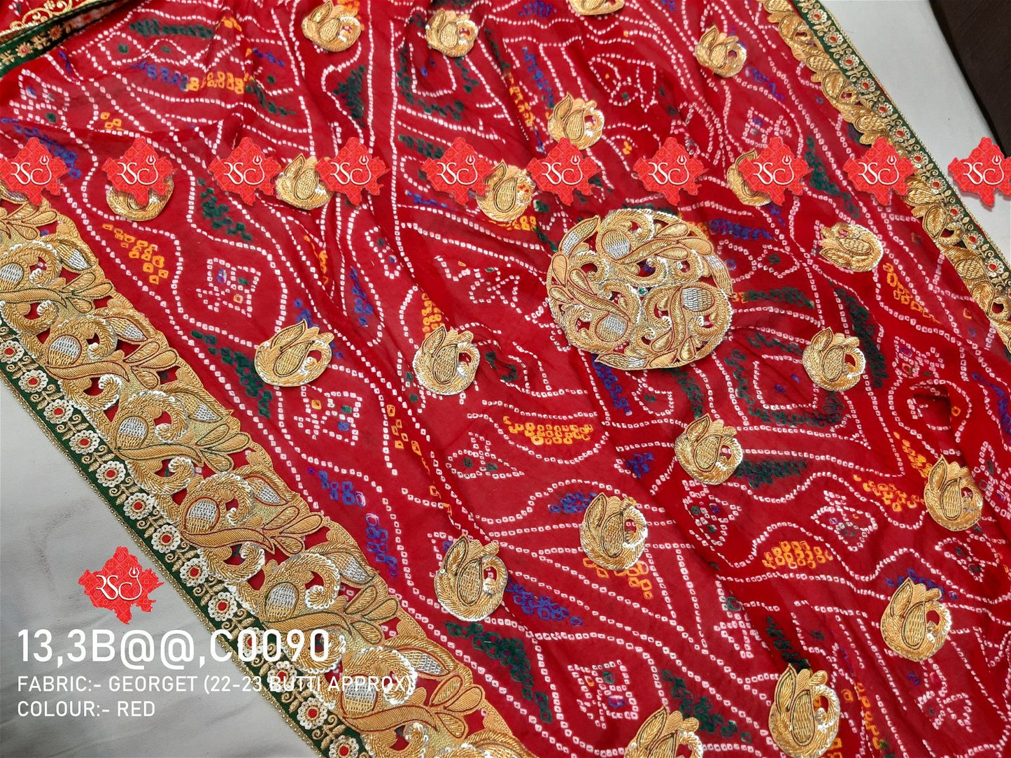 Ranisatiya Marwadi Bandhej Pure Georget/Pure Ojaria with Bell Butti Open Odhna. - ranisatiyacreation