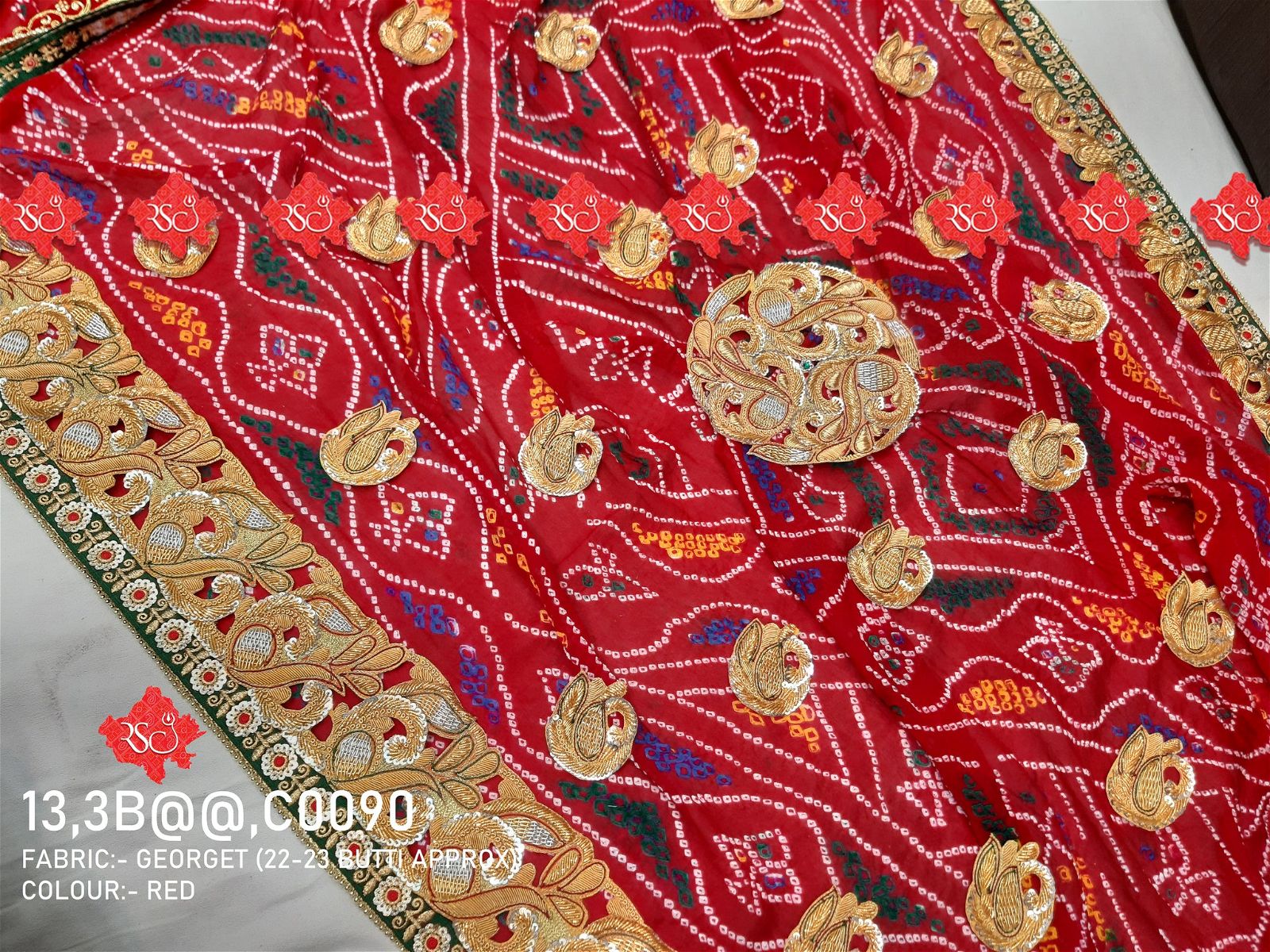 Ranisatiya Marwadi Bandhej Pure Georget/Pure Ojaria with Bell Butti Open Odhna. - ranisatiyacreation