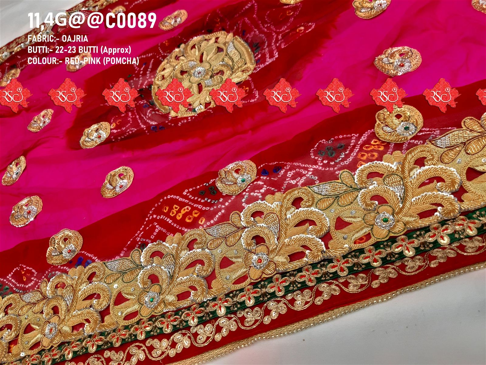 Ranisatiya Marwadi Bandhej Pure Georget/Pure Ojaria with Bell Butti Open Odhna. - ranisatiyacreation