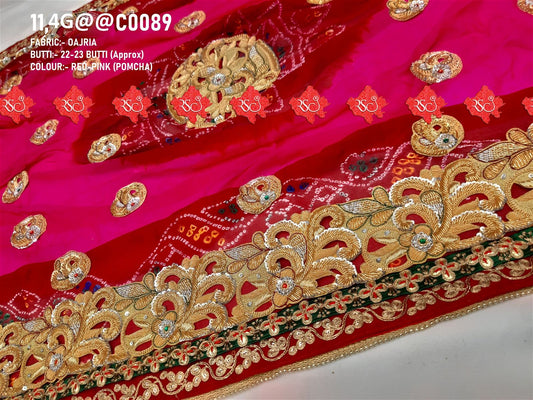 Ranisatiya Marwadi Bandhej Pure Georget/Pure Ojaria with Bell Butti Open Odhna. - ranisatiyacreation
