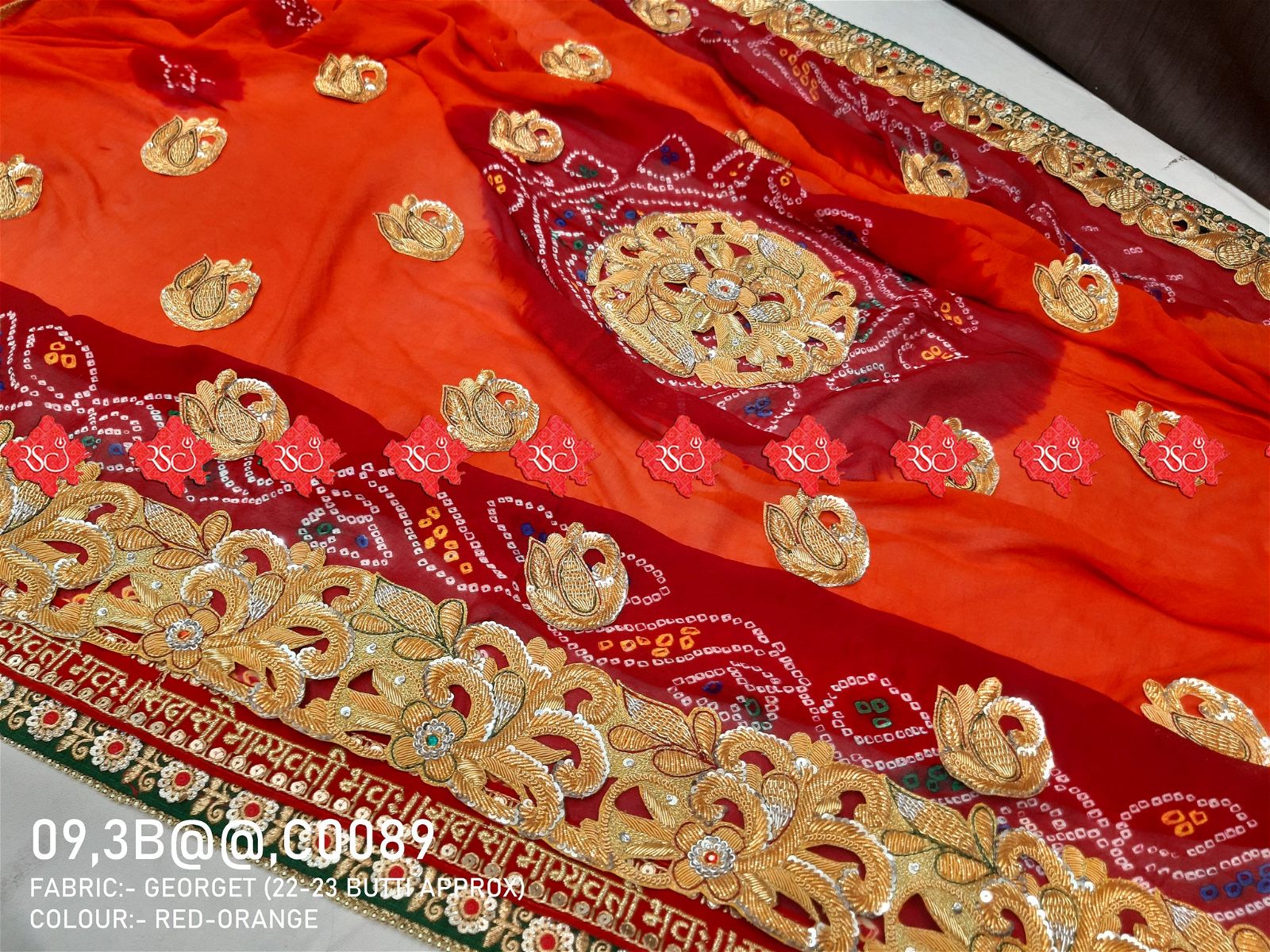 Ranisatiya Marwadi Bandhej Pure Georget/Pure Ojaria with Bell Butti Open Odhna. - ranisatiyacreation