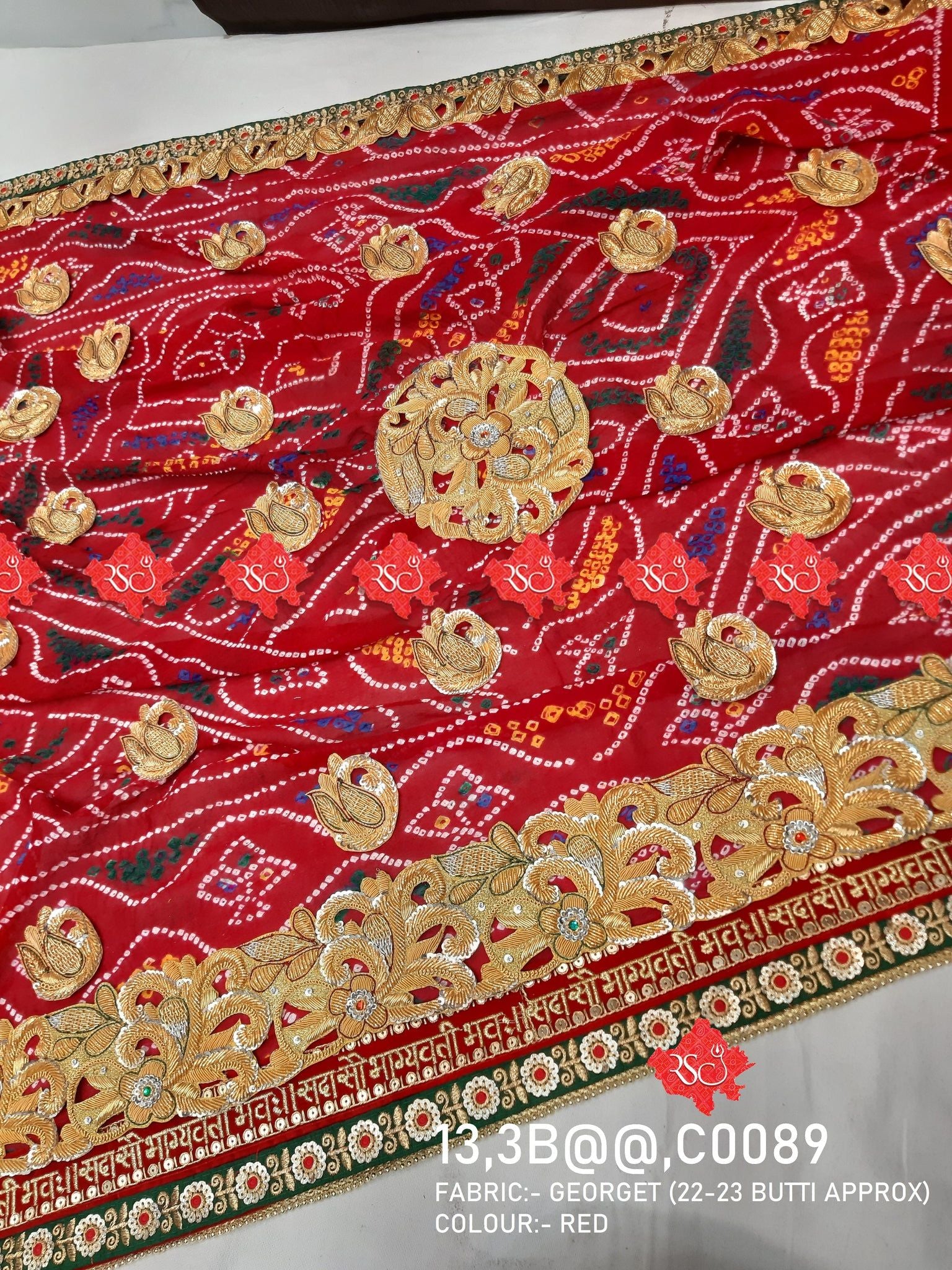 Ranisatiya Marwadi Bandhej Pure Georget/Pure Ojaria with Bell Butti Open Odhna. - ranisatiyacreation