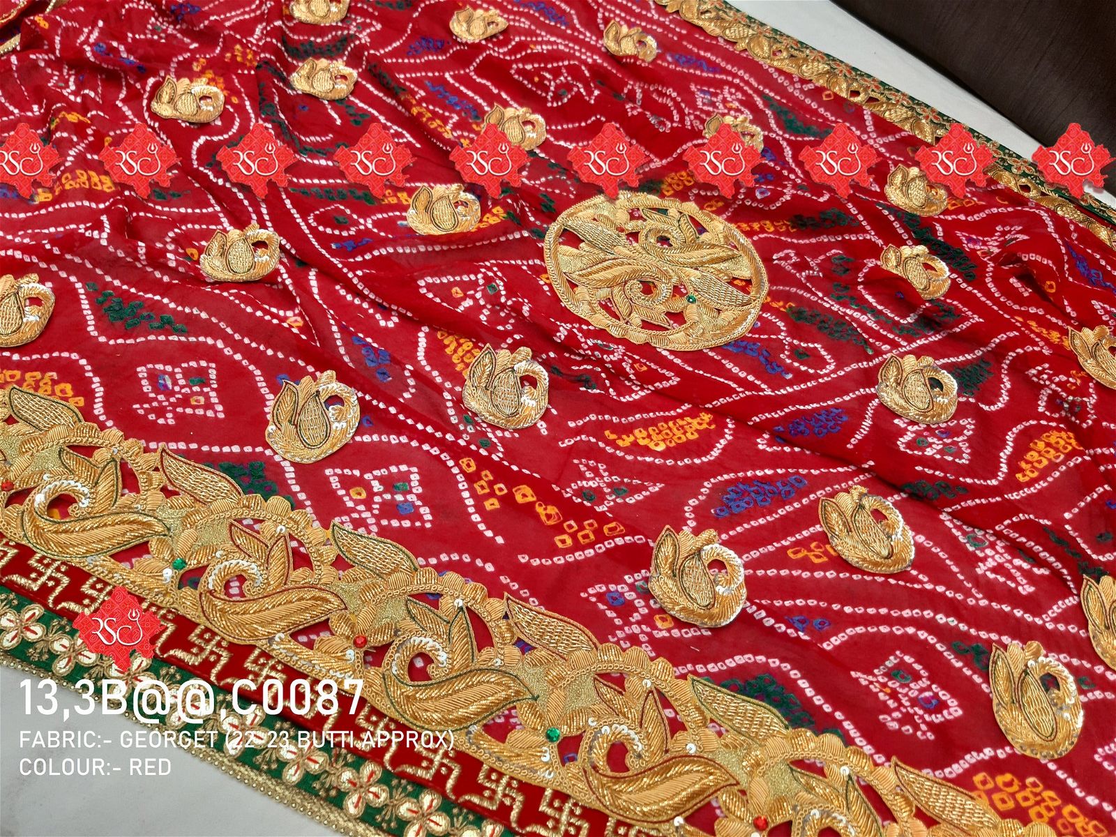 Ranisatiya Marwadi Bandhej Pure Georget/Pure Ojaria with Bell Butti Open Odhna. - ranisatiyacreation