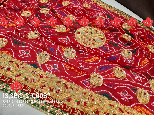 Ranisatiya Marwadi Bandhej Pure Georget/Pure Ojaria with Bell Butti Open Odhna. - ranisatiyacreation
