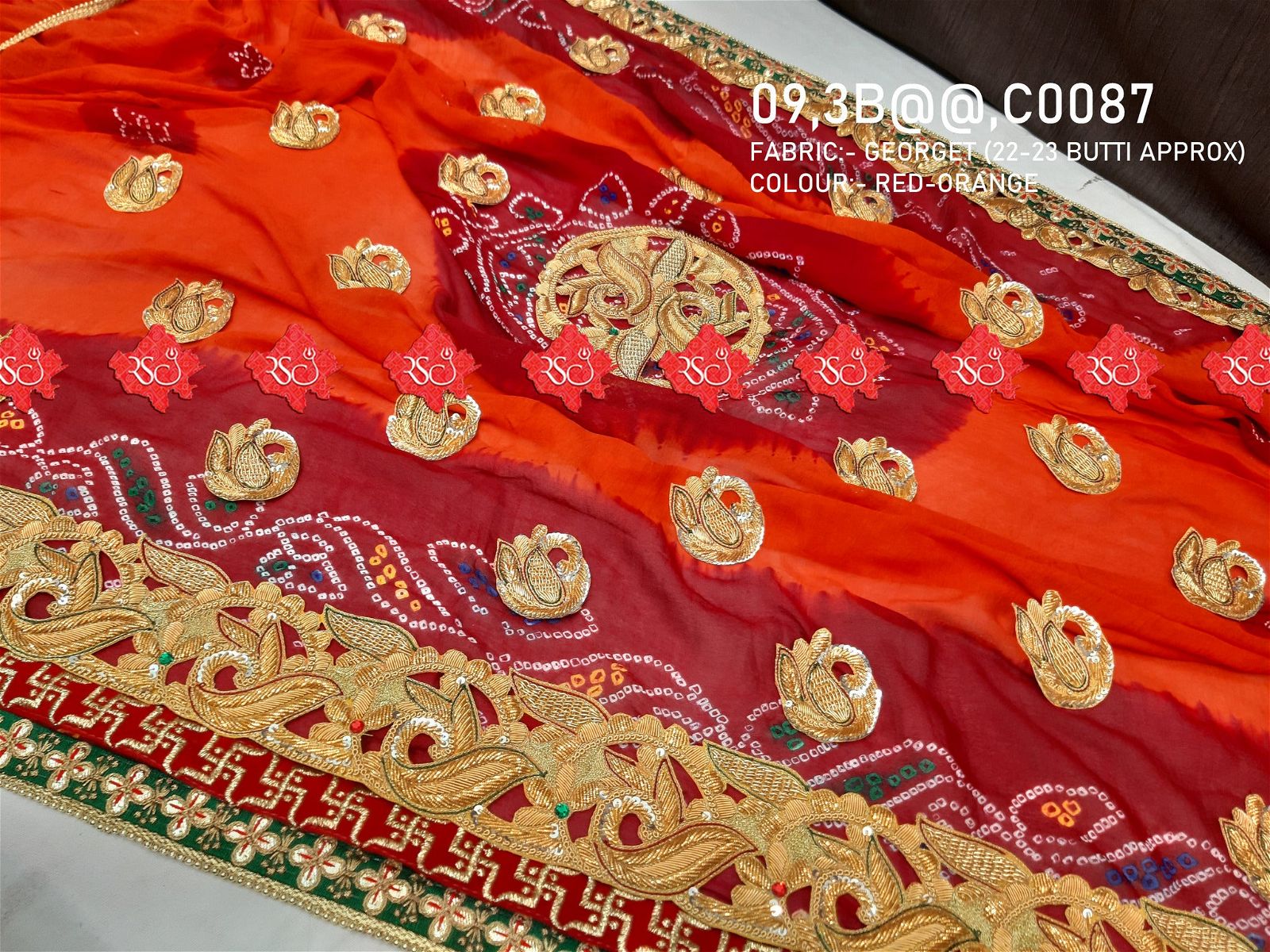 Ranisatiya Marwadi Bandhej Pure Georget/Pure Ojaria with Bell Butti Open Odhna. - ranisatiyacreation