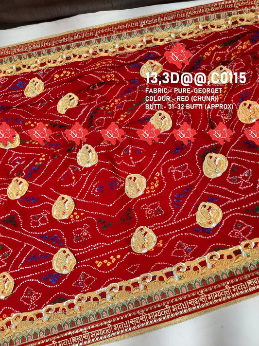 Ranisatiya Marwadi Bandhej Pure Georget/Pure Ojaria with Bell Butti Open Odhna. - ranisatiyacreation