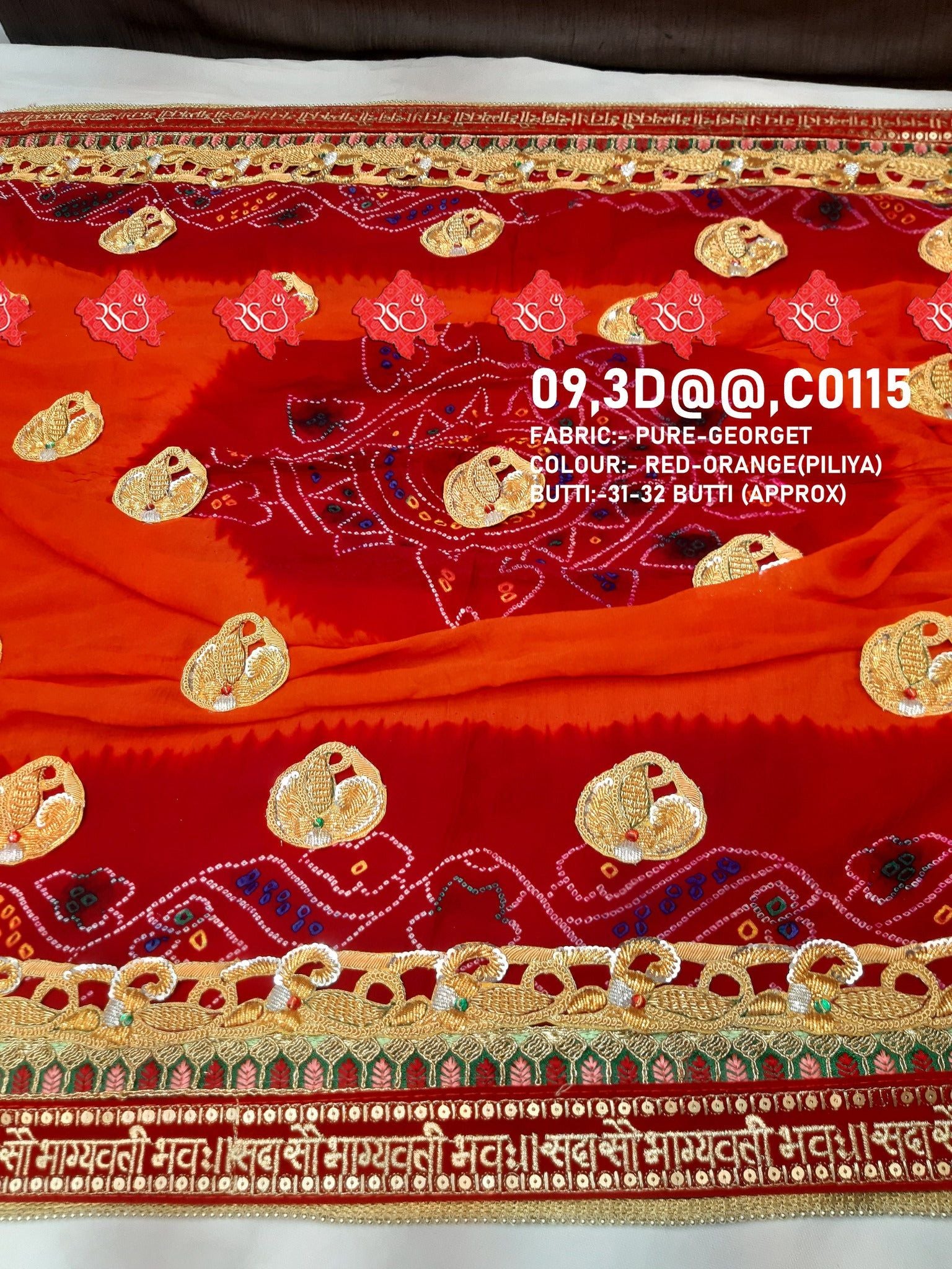 Ranisatiya Marwadi Bandhej Pure Georget/Pure Ojaria with Bell Butti Open Odhna. - ranisatiyacreation