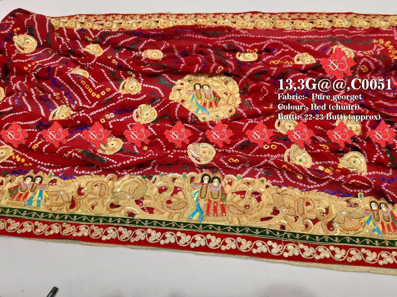 Ranisatiya Marwadi Bandhej Pure Georget/Pure Ojaria with Bell Butti Open Odhna. - ranisatiyacreation