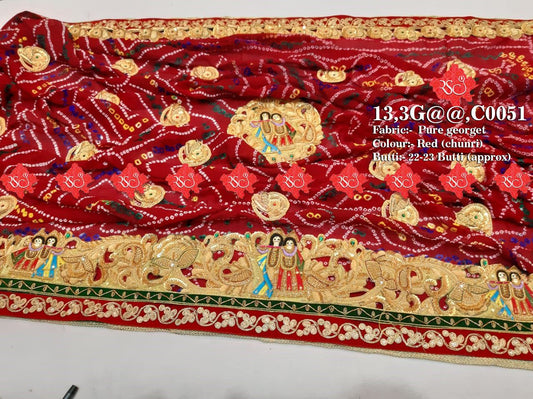 Ranisatiya Marwadi Bandhej Pure Georget/Pure Ojaria with Bell Butti Open Odhna. - ranisatiyacreation