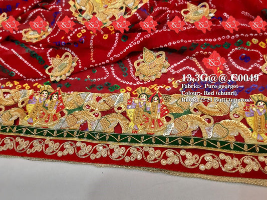 Ranisatiya Marwadi Bandhej Pure Georget/Pure Ojaria with Bell Butti Open Odhna. - ranisatiyacreation