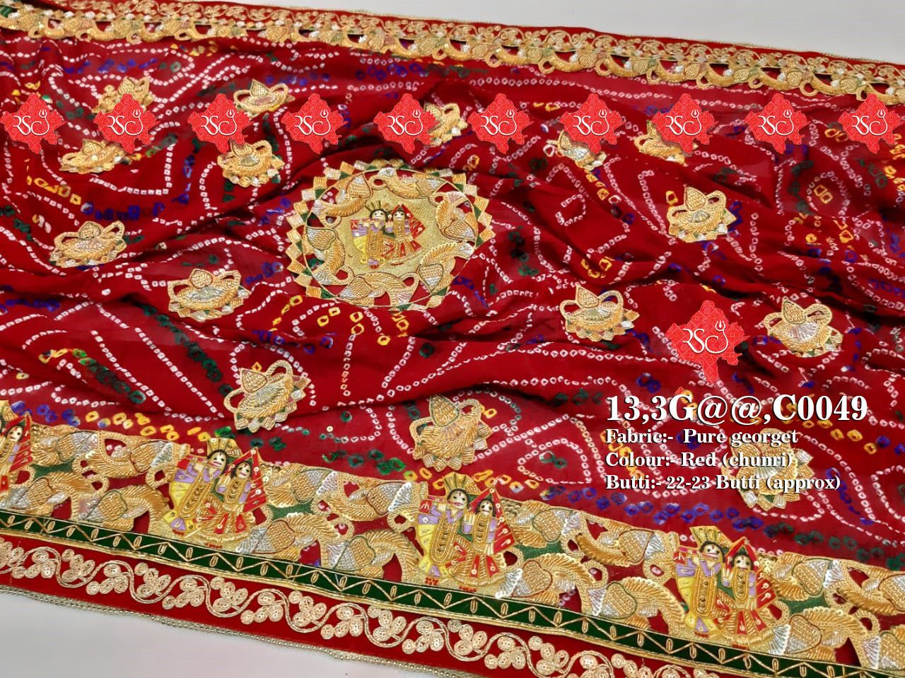 Ranisatiya Marwadi Bandhej Pure Georget/Pure Ojaria with Bell Butti Open Odhna. - ranisatiyacreation