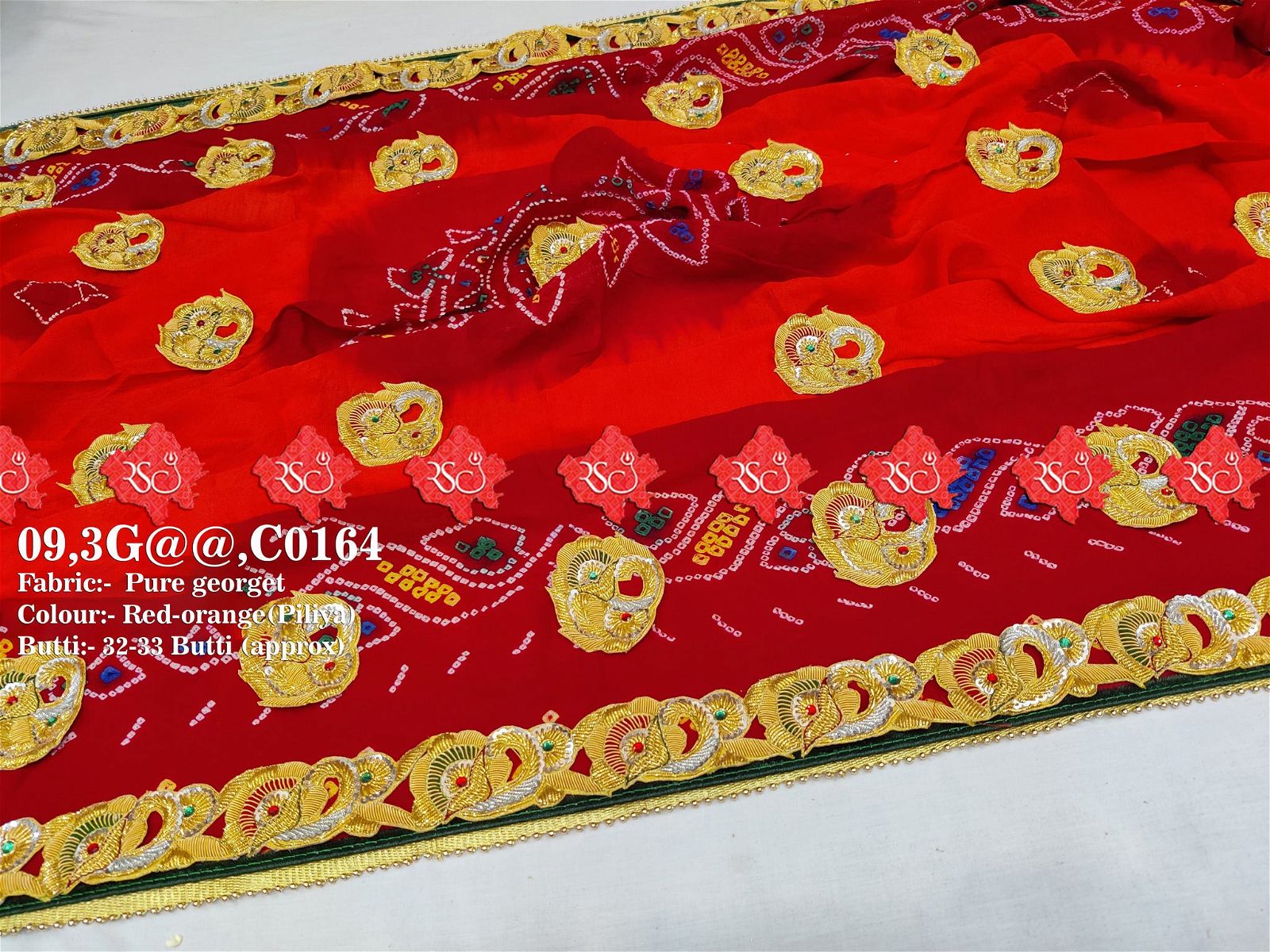 Ranisatiya Marwadi Bandhej Pure Georget/Pure Ojaria with Bell Butti Open Odhna. - ranisatiyacreation