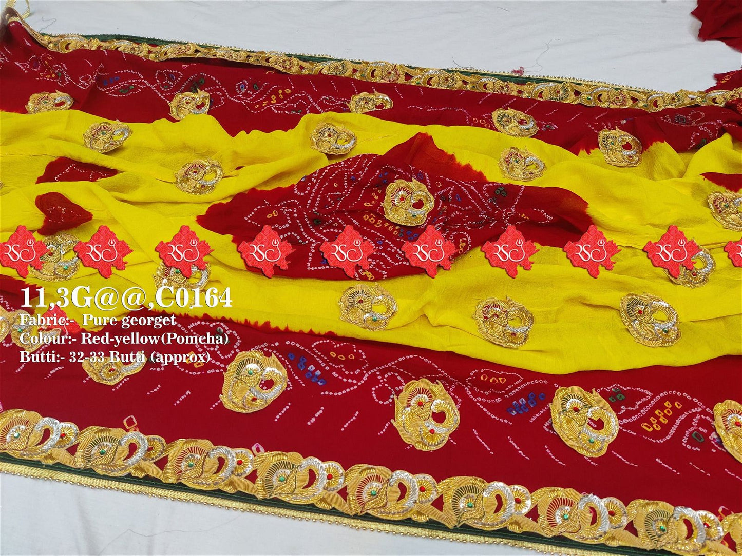 Ranisatiya Marwadi Bandhej Pure Georget/Pure Ojaria with Bell Butti Open Odhna. - ranisatiyacreation