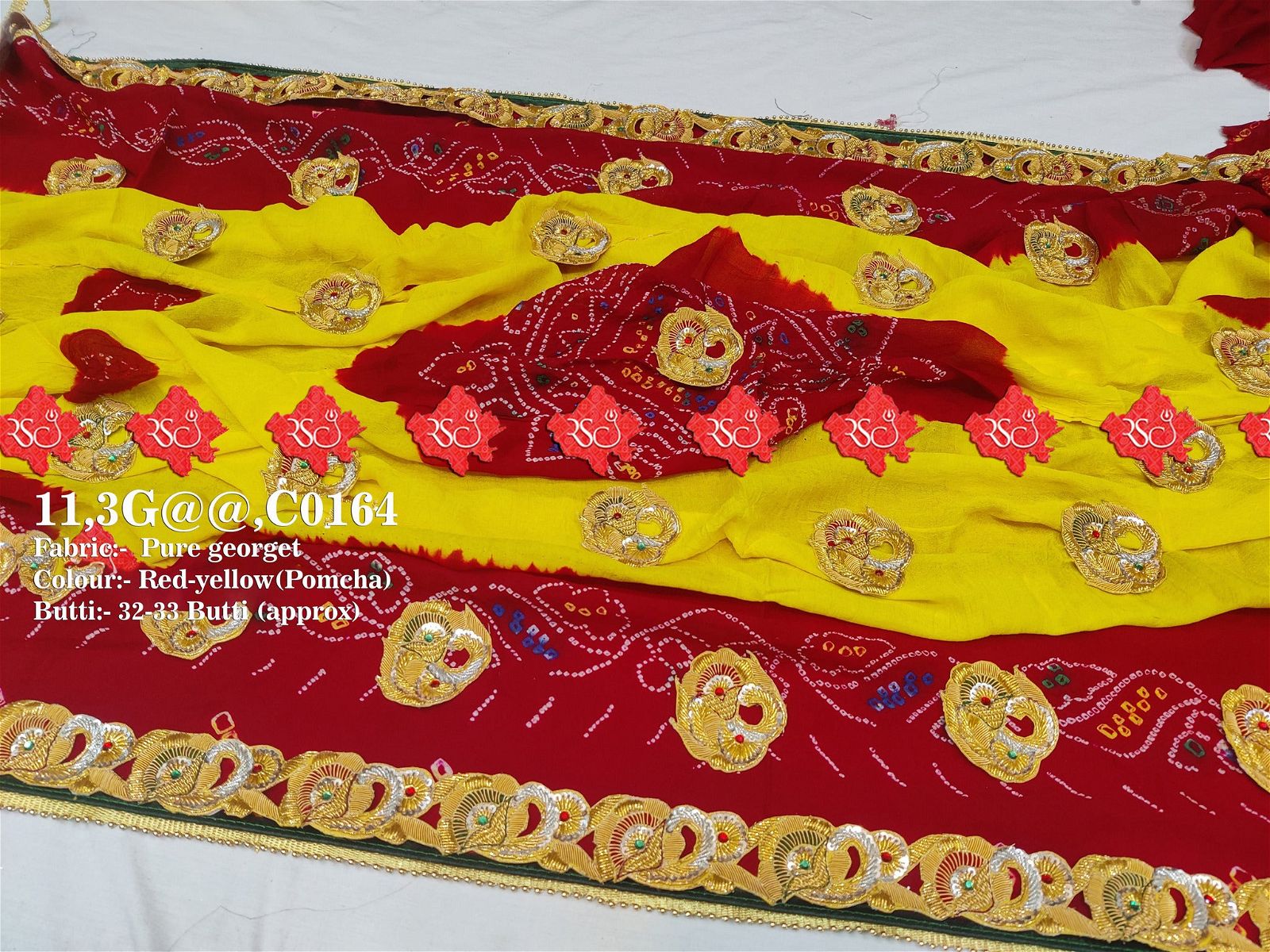 Ranisatiya Marwadi Bandhej Pure Georget/Pure Ojaria with Bell Butti Open Odhna. - ranisatiyacreation
