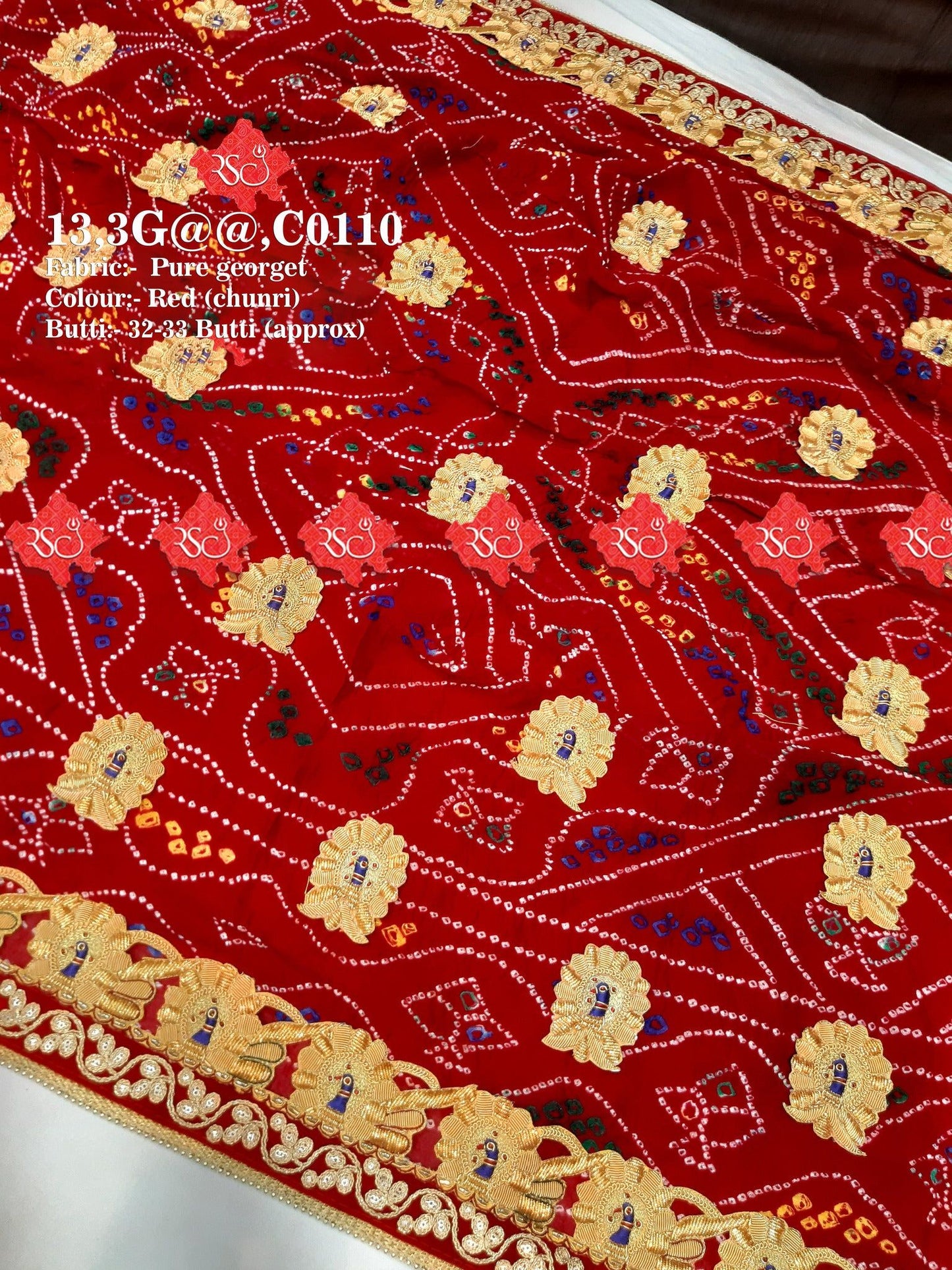 Ranisatiya Marwadi Bandhej Pure Georget/Pure Ojaria with Bell Butti Open Odhna. - ranisatiyacreation
