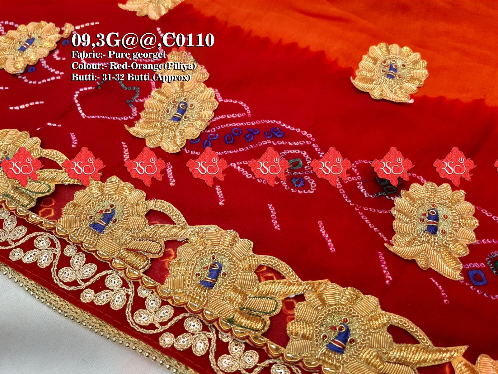 Ranisatiya Marwadi Bandhej Pure Georget/Pure Ojaria with Bell Butti Open Odhna. - ranisatiyacreation