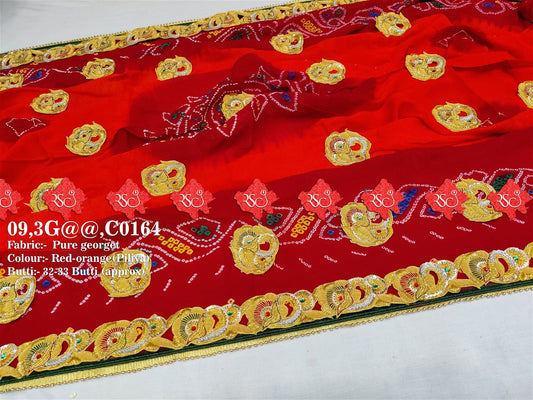 Ranisatiya Marwadi Bandhej Pure Georget/Pure Ojaria with Bell Butti Open Odhna. - ranisatiyacreation