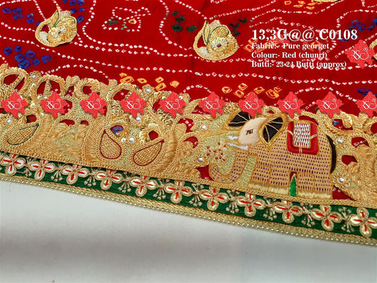 Ranisatiya Marwadi Bandhej Pure Georget/Pure Ojaria with Bell Butti Open Odhna. - ranisatiyacreation