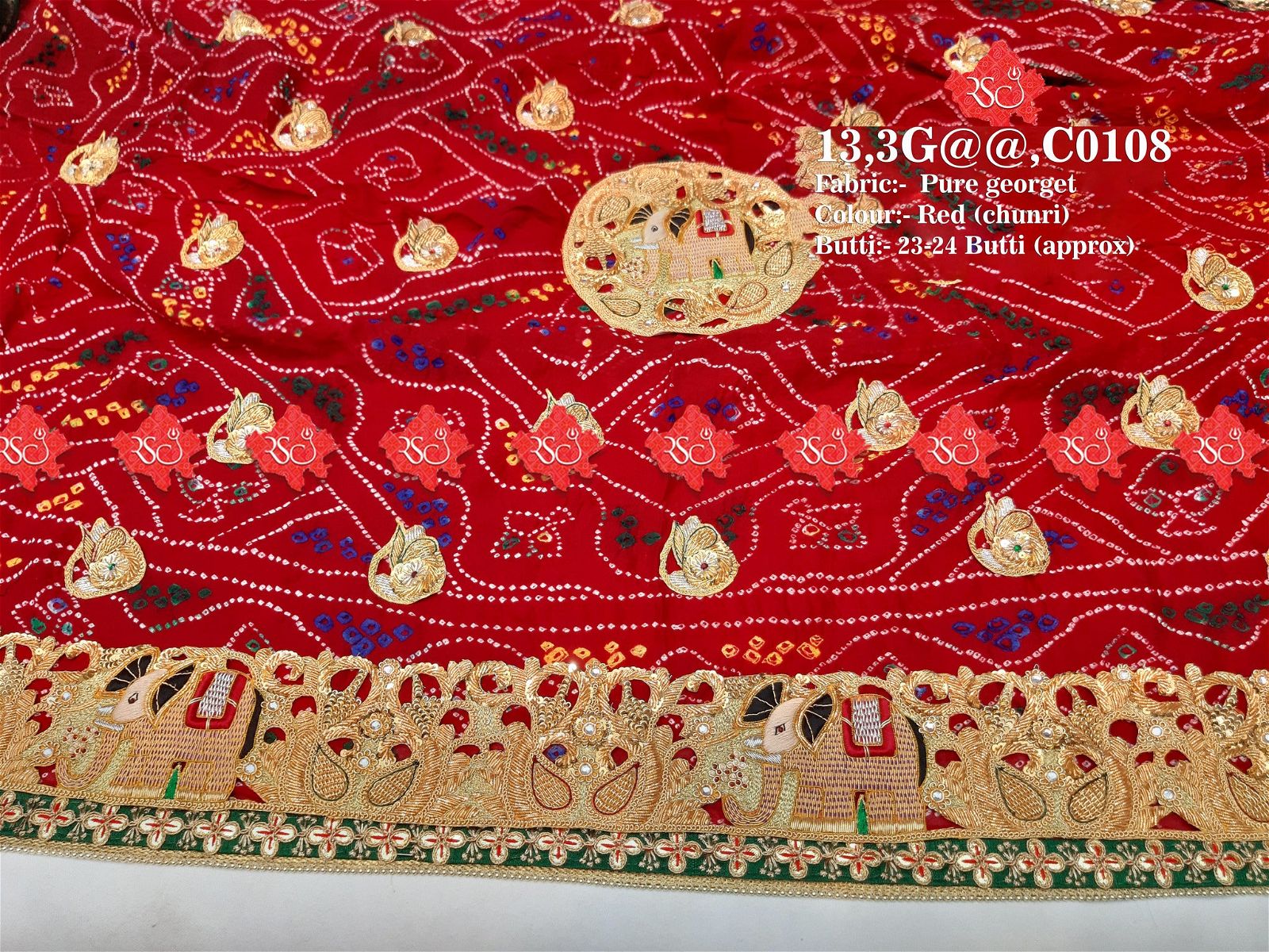 Ranisatiya Marwadi Bandhej Pure Georget/Pure Ojaria with Bell Butti Open Odhna. - ranisatiyacreation
