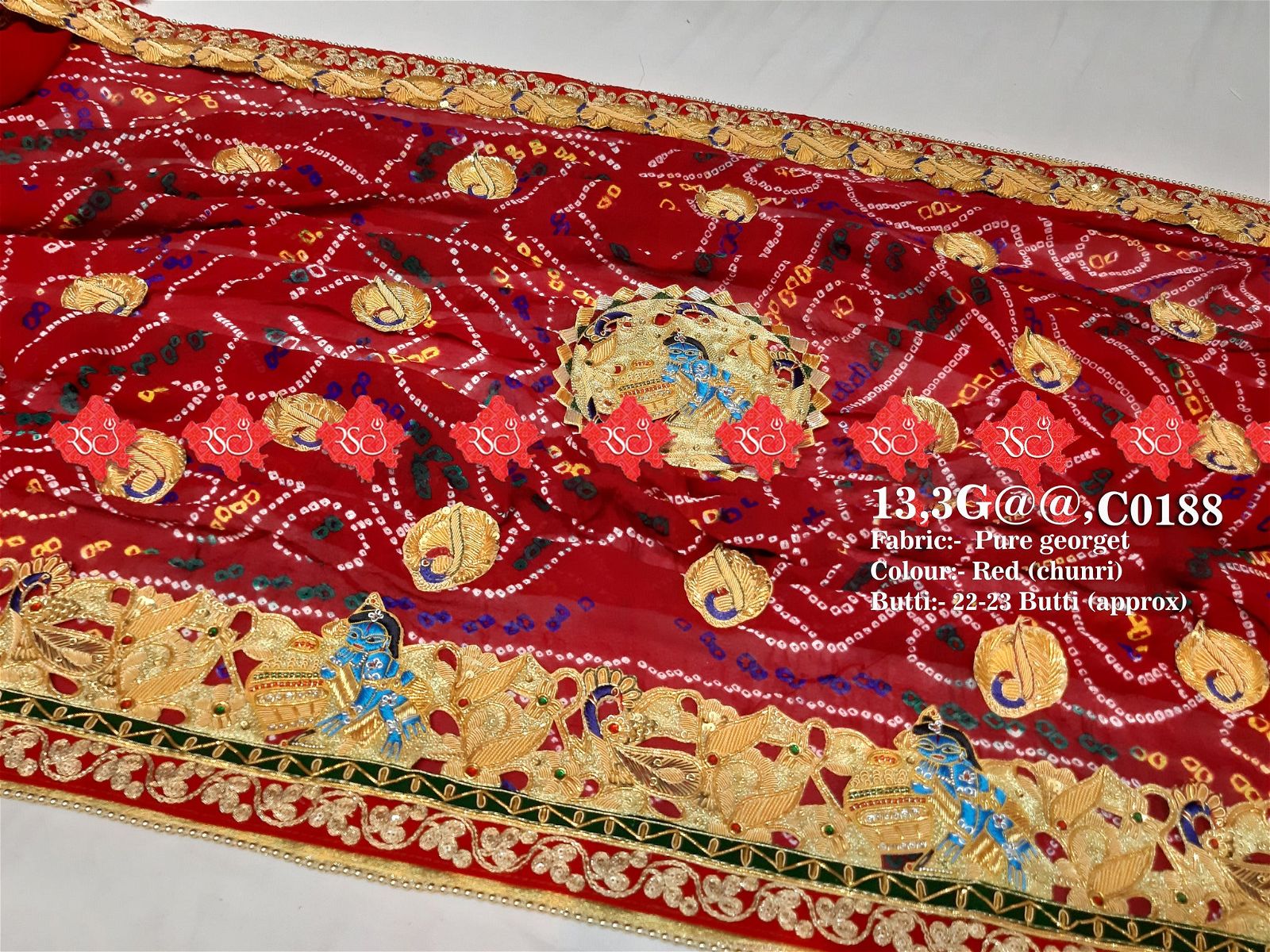 Ranisatiya Marwadi Bandhej Pure Georget/Pure Ojaria with Bell Butti Open Odhna. - ranisatiyacreation