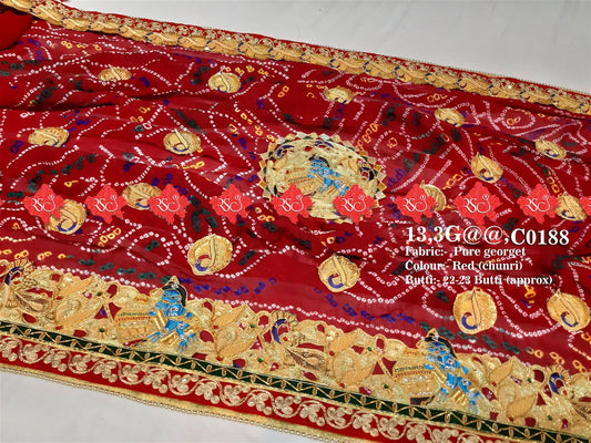 Ranisatiya Marwadi Bandhej Pure Georget/Pure Ojaria with Bell Butti Open Odhna. - ranisatiyacreation