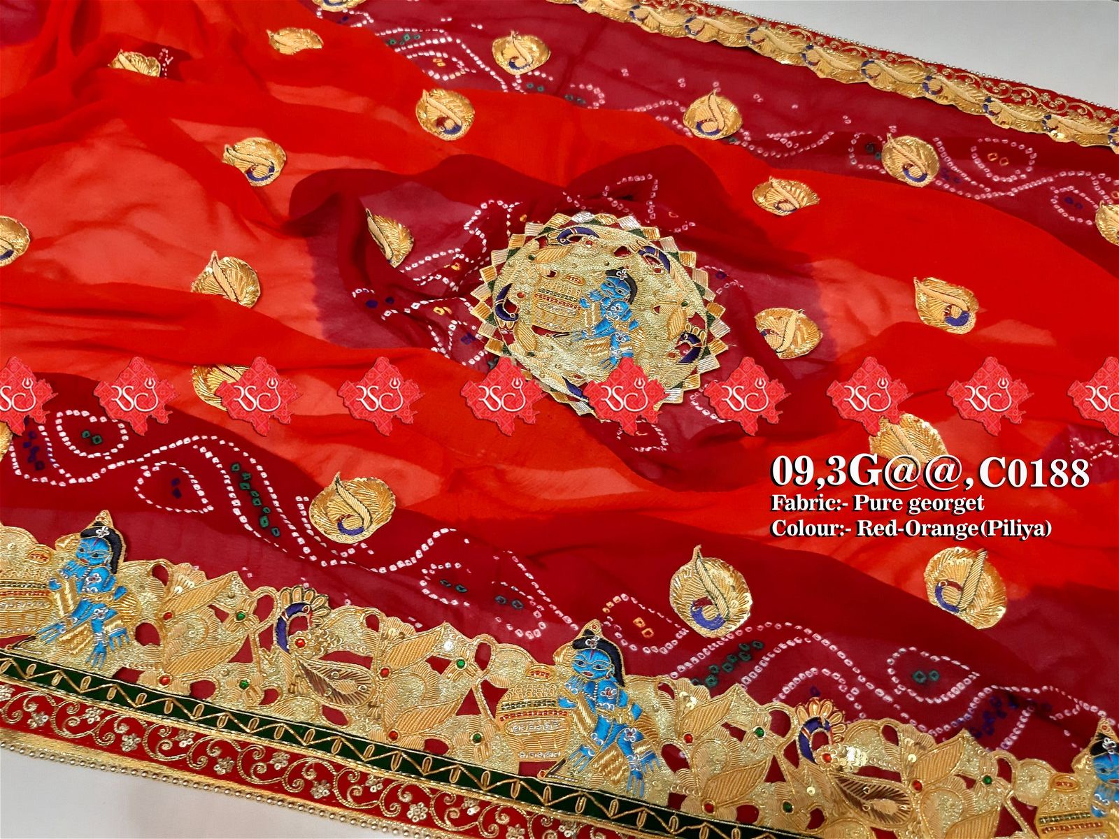 Ranisatiya Marwadi Bandhej Pure Georget/Pure Ojaria with Bell Butti Open Odhna. - ranisatiyacreation