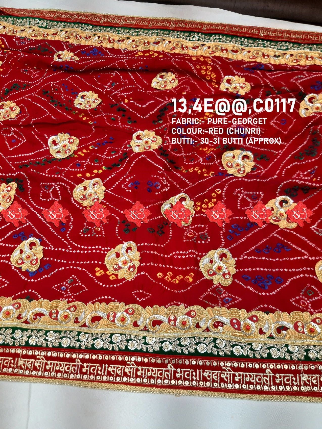 Ranisatiya Marwadi Bandhej Pure Georget/Pure Ojaria with Bell Butti Open Odhna. - ranisatiyacreation