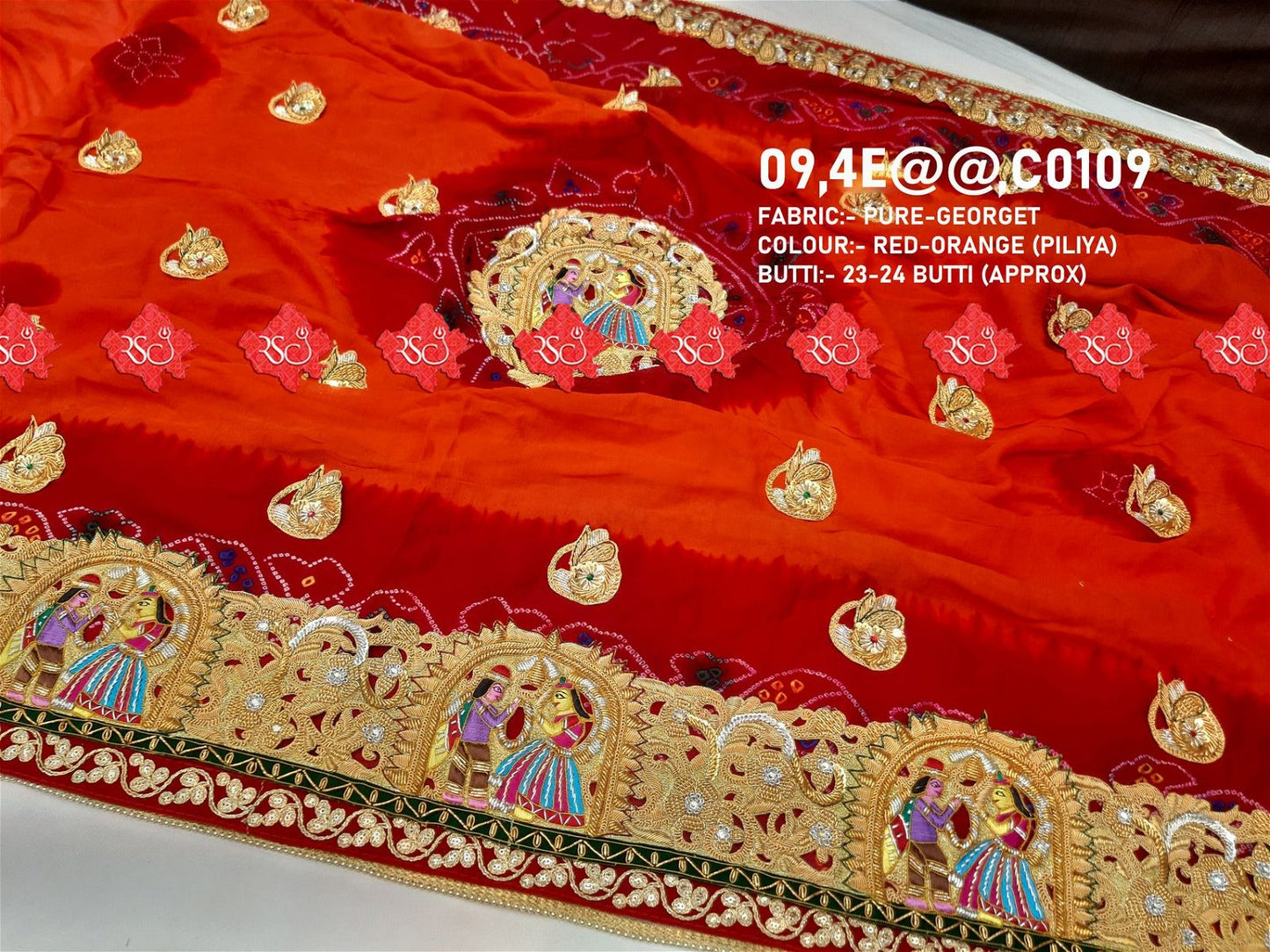 Ranisatiya Marwadi Bandhej Pure Georget/Pure Ojaria with Bell Butti Open Odhna. - ranisatiyacreation