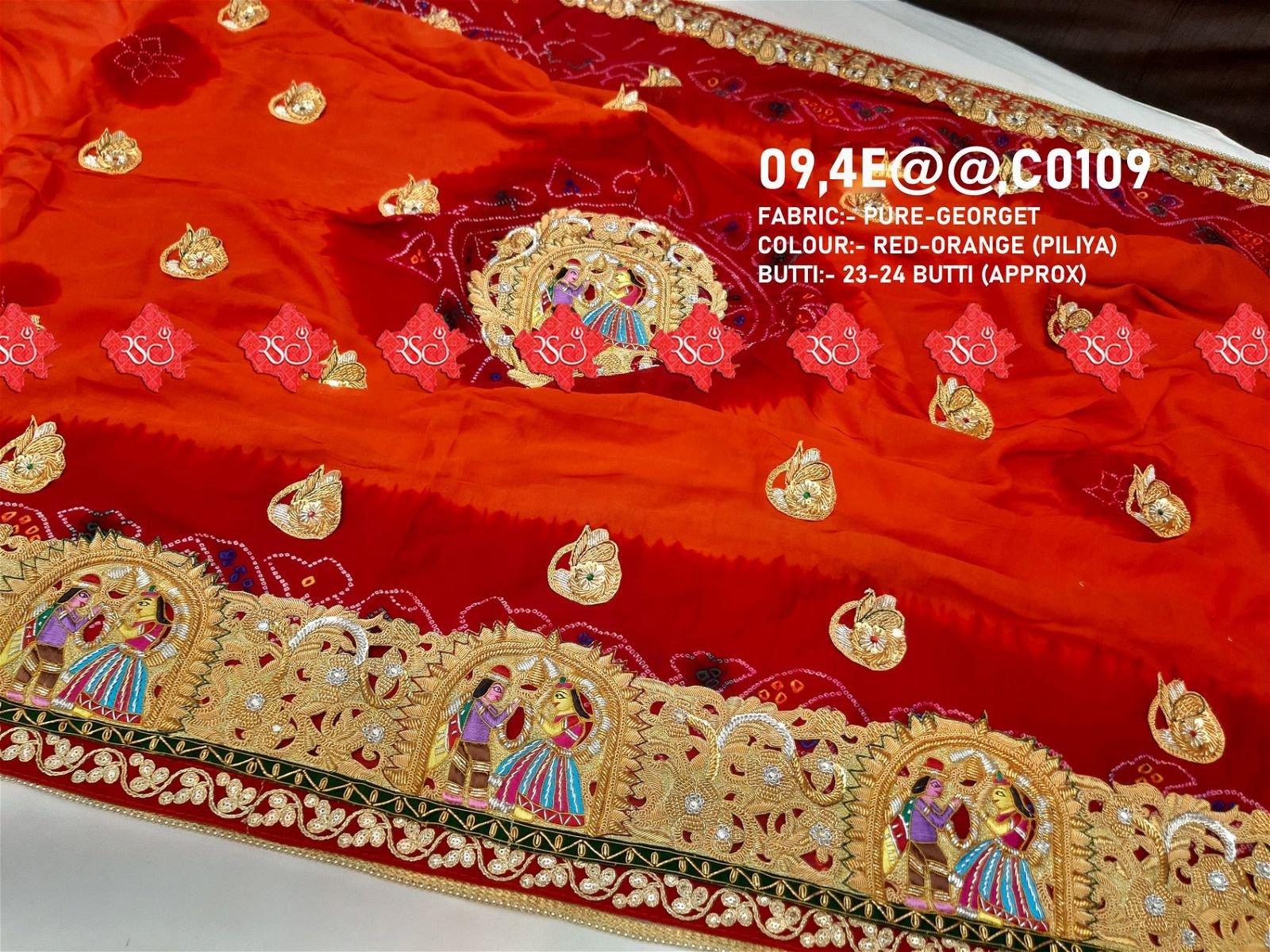 Ranisatiya Marwadi Bandhej Pure Georget/Pure Ojaria with Bell Butti Open Odhna. - ranisatiyacreation