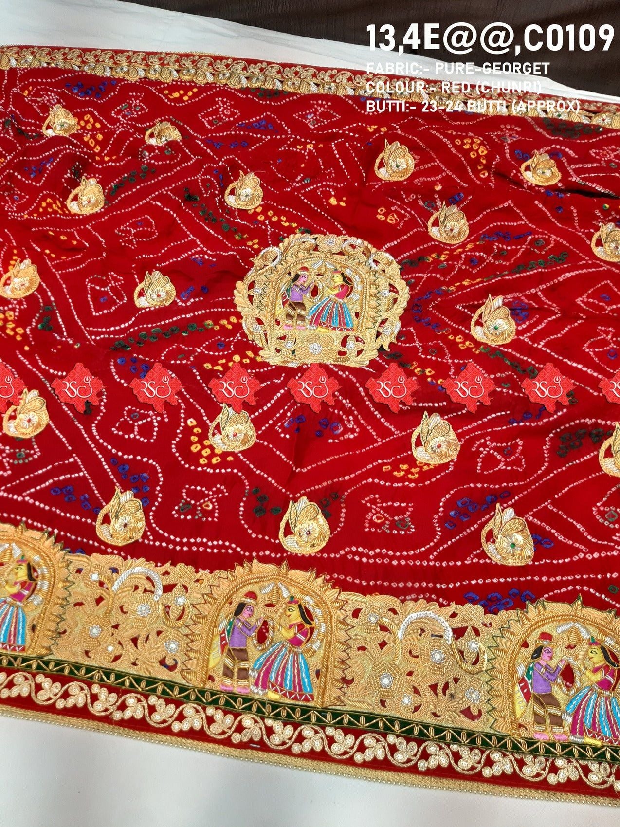 Ranisatiya Marwadi Bandhej Pure Georget/Pure Ojaria with Bell Butti Open Odhna. - ranisatiyacreation