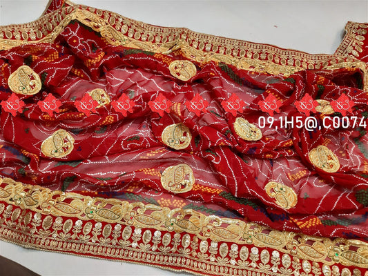 Ranisatiya Marwadi Designer Pure Georget/Pure Ojaria with Bell Butti Open Odhna. - ranisatiyacreation