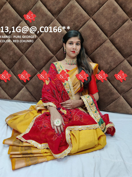 Ranisatiya Marwadi Designer Pure Georget/Pure Ojaria with Bell Butti Open Odhna. - ranisatiyacreation