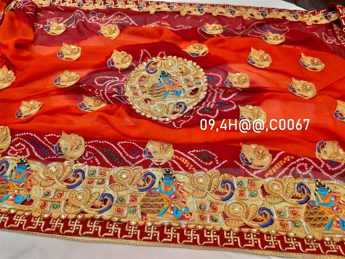 Ranisatiya Marwadi Bandhej Pure Georget/Pure Ojaria with Bell Butti Open Odhna - ranisatiyacreation