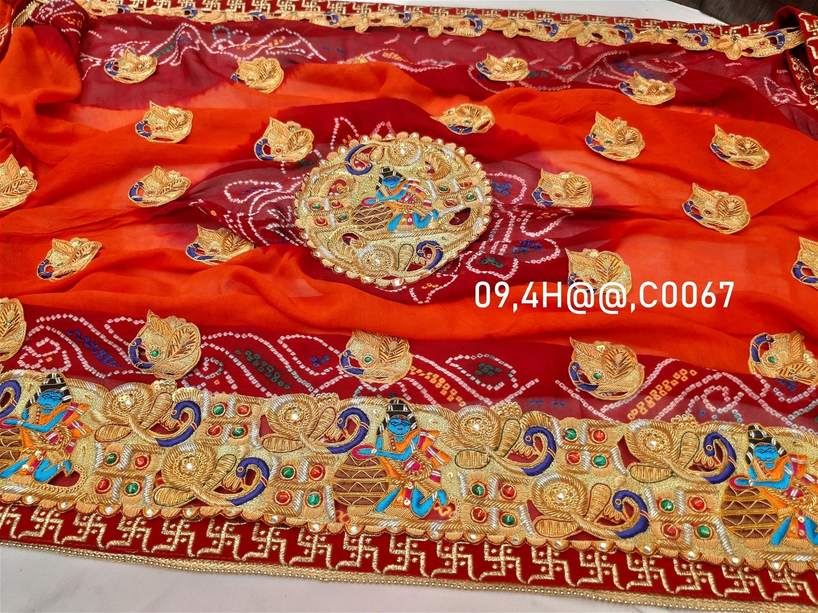 Ranisatiya Marwadi Bandhej Pure Georget/Pure Ojaria with Bell Butti Open Odhna - ranisatiyacreation