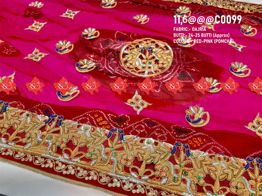 Ranisatiya Marwadi Bandhej Pure Georget/Pure Ojaria with Bell Butti Open Odhna - ranisatiyacreation