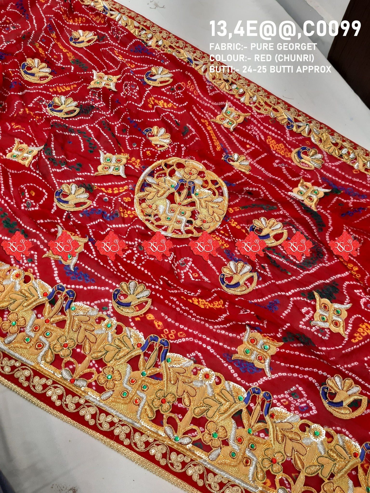 Ranisatiya Marwadi Bandhej Pure Georget/Pure Ojaria with Bell Butti Open Odhna - ranisatiyacreation