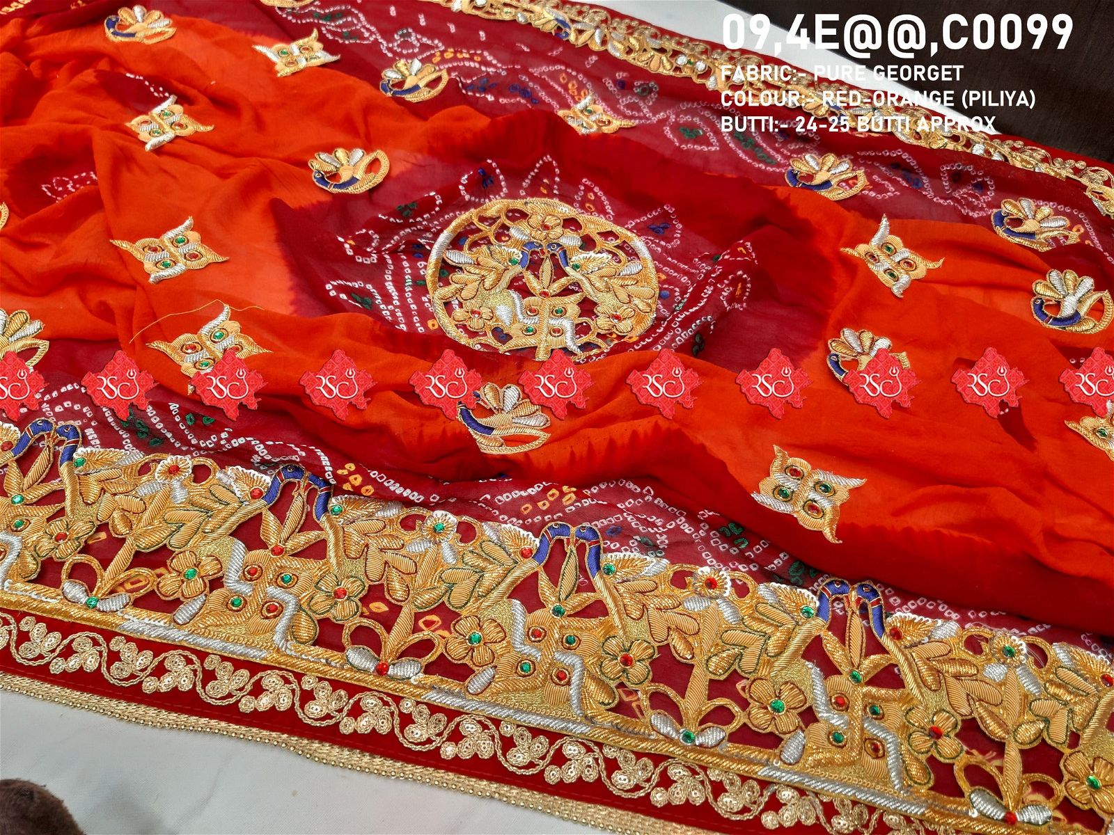 Ranisatiya Marwadi Bandhej Pure Georget/Pure Ojaria with Bell Butti Open Odhna - ranisatiyacreation
