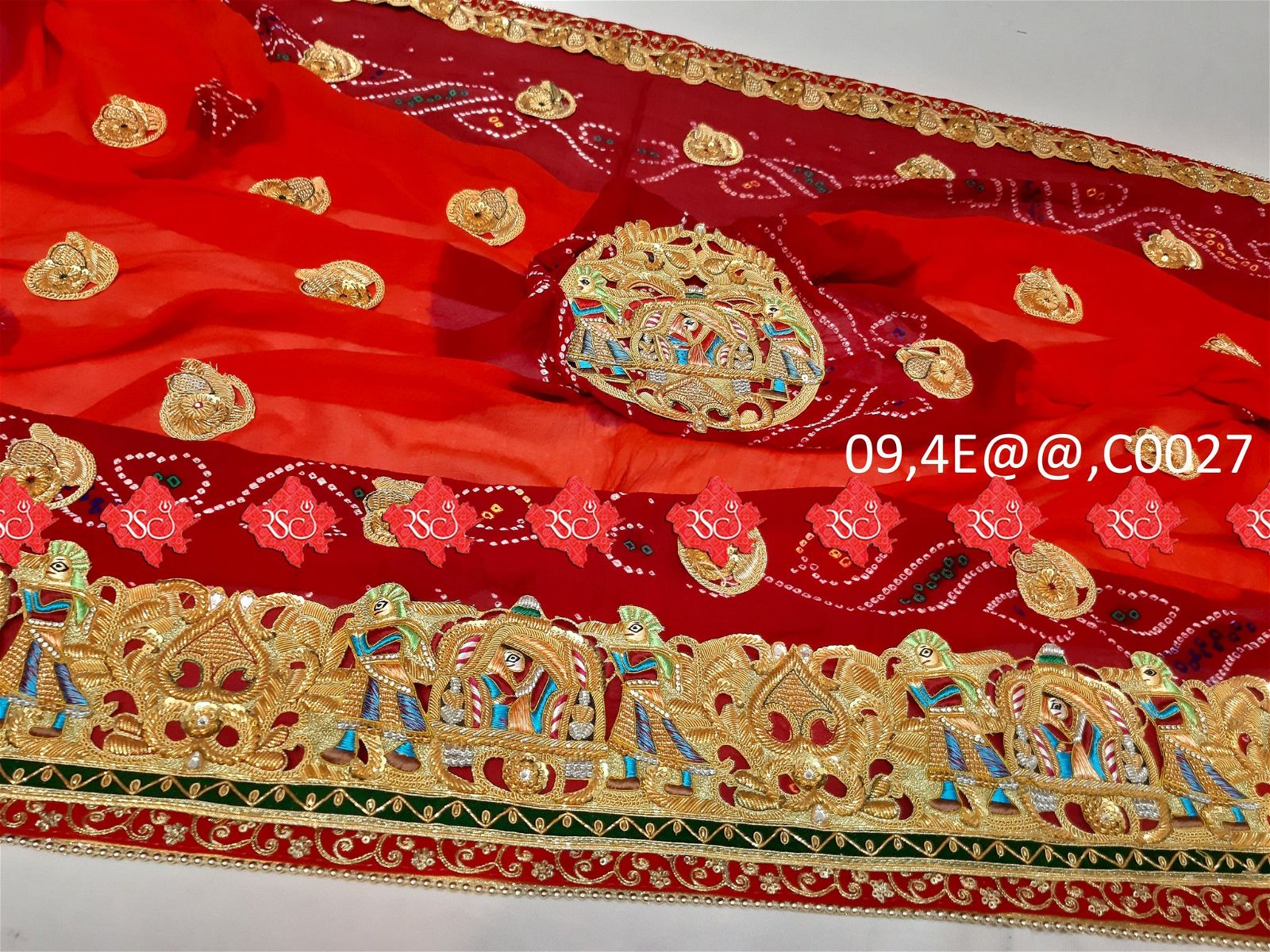 Ranisatiya Marwadi Bandhej Pure Georget/Pure Ojaria with Bell Butti Open Odhna - ranisatiyacreation