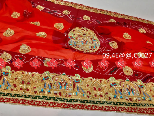 Ranisatiya Marwadi Bandhej Pure Georget/Pure Ojaria with Bell Butti Open Odhna - ranisatiyacreation