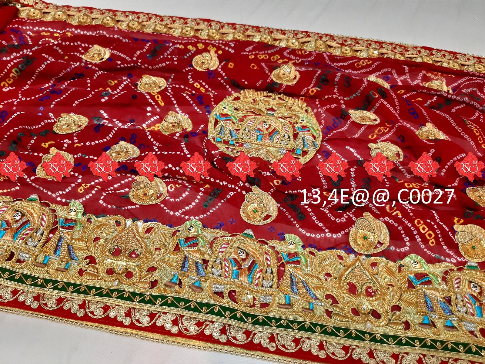 Ranisatiya Marwadi Bandhej Pure Georget/Pure Ojaria with Bell Butti Open Odhna - ranisatiyacreation