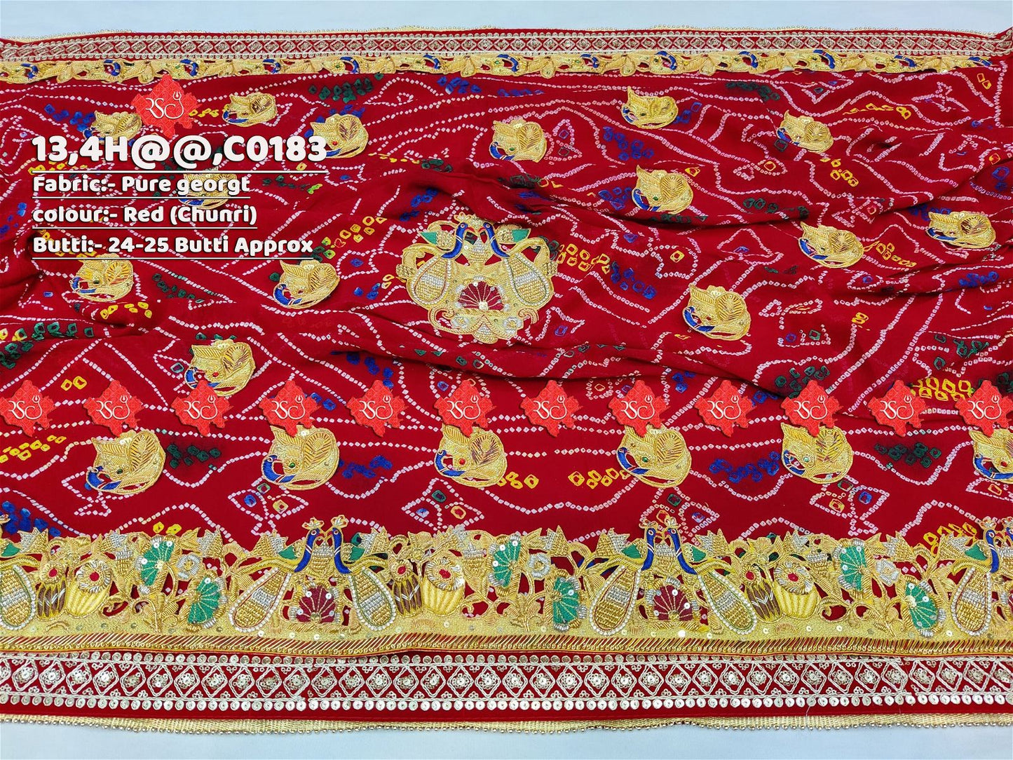 Ranisatiya Marwadi Bandhej Pure Georget/Pure Ojaria with Bell Butti Open Odhna - ranisatiyacreation