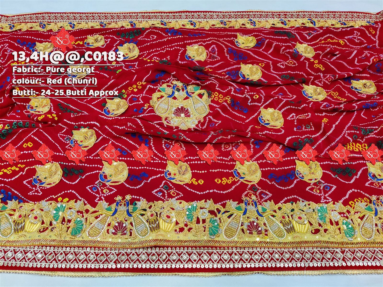 Ranisatiya Marwadi Bandhej Pure Georget/Pure Ojaria with Bell Butti Open Odhna - ranisatiyacreation