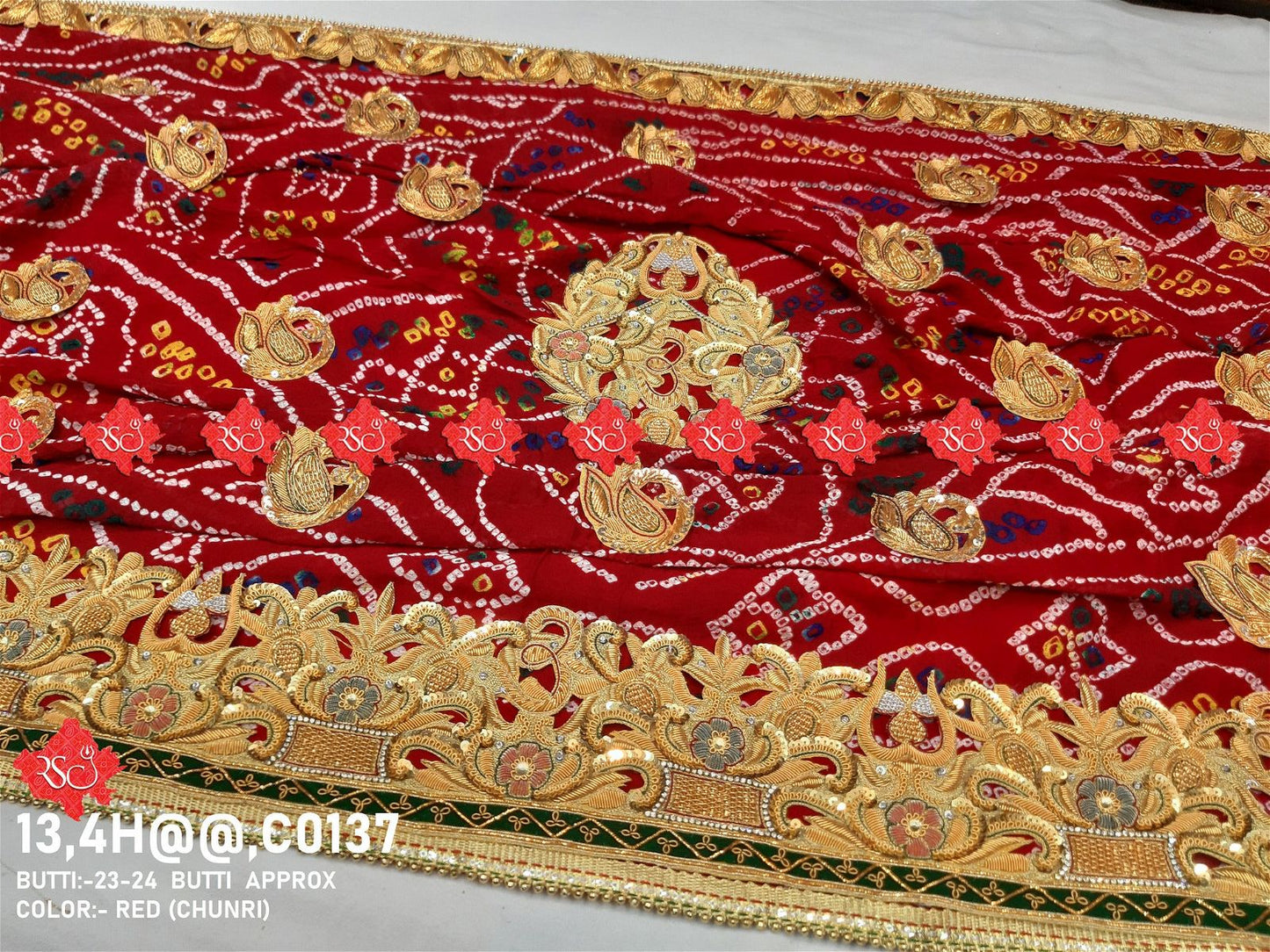 Ranisatiya Marwadi Bandhej Pure Georget/Pure Ojaria with Bell Butti Open Odhna - ranisatiyacreation