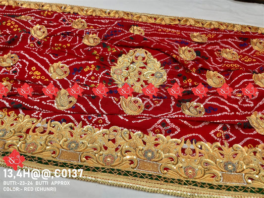 Ranisatiya Marwadi Bandhej Pure Georget/Pure Ojaria with Bell Butti Open Odhna - ranisatiyacreation