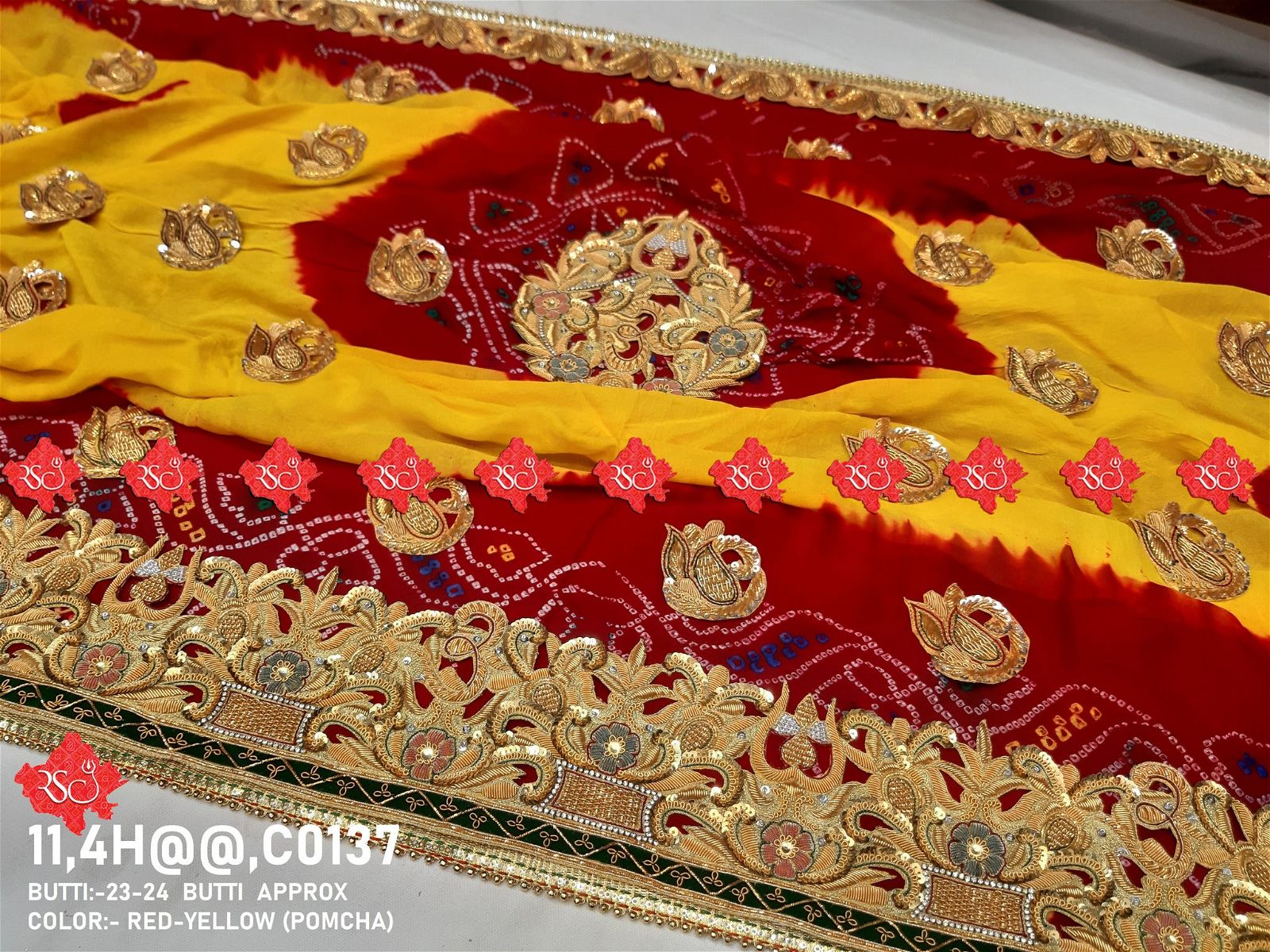 Ranisatiya Marwadi Bandhej Pure Georget/Pure Ojaria with Bell Butti Open Odhna - ranisatiyacreation