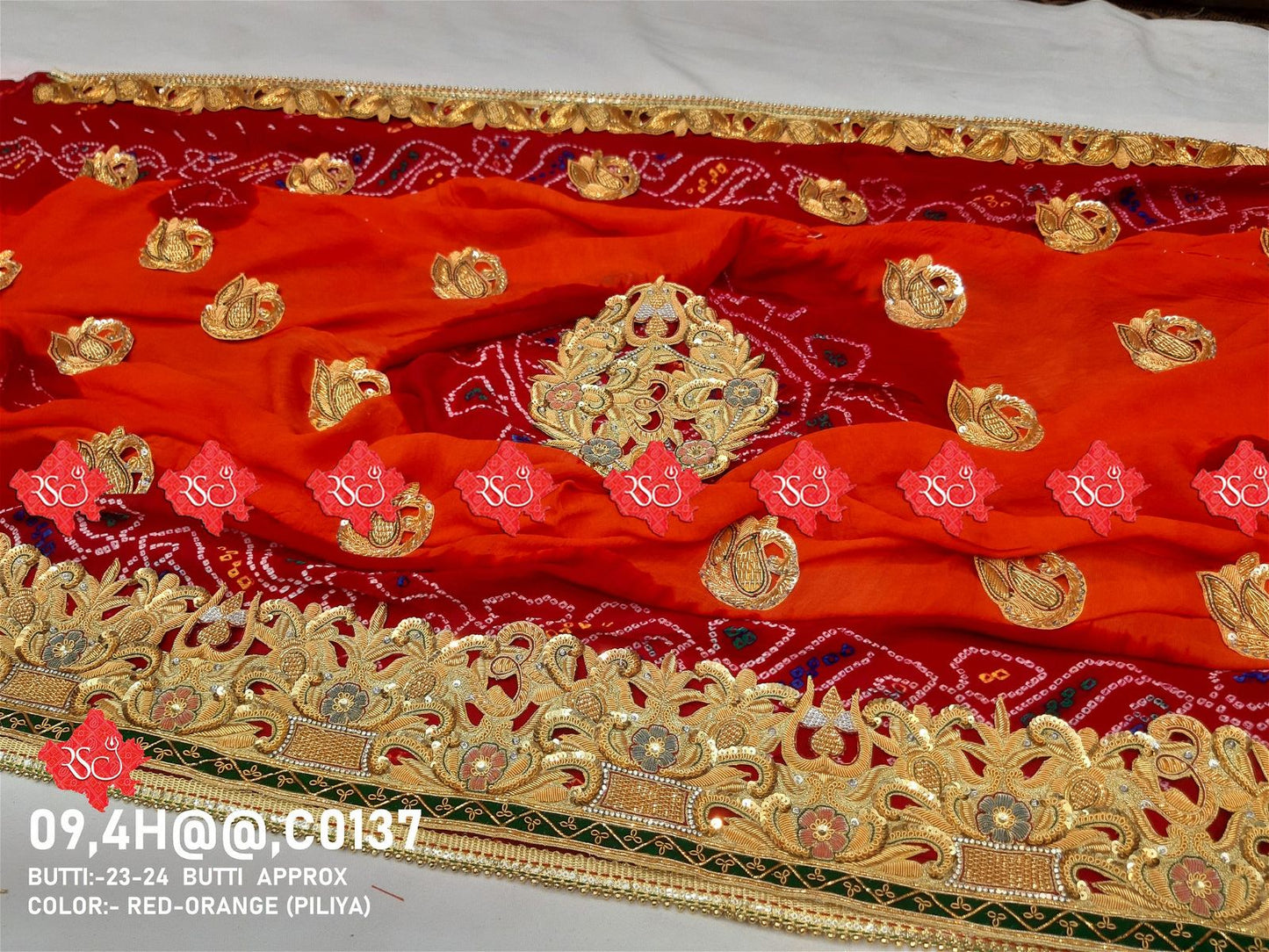 Ranisatiya Marwadi Bandhej Pure Georget/Pure Ojaria with Bell Butti Open Odhna - ranisatiyacreation