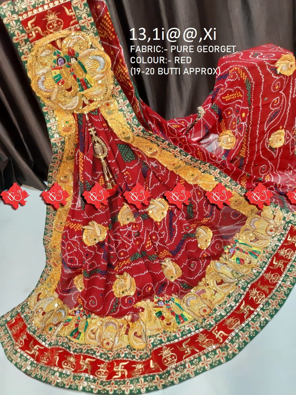 Rajasthani Jaipuri Bandhani BelButti Broch Stole Pure Georget Odhna - ranisatiyacreation