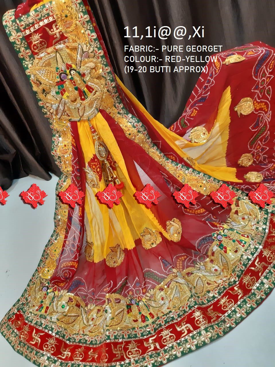 Rajasthani Jaipuri Bandhani BelButti Broch Stole Pure Georget Odhna - ranisatiyacreation